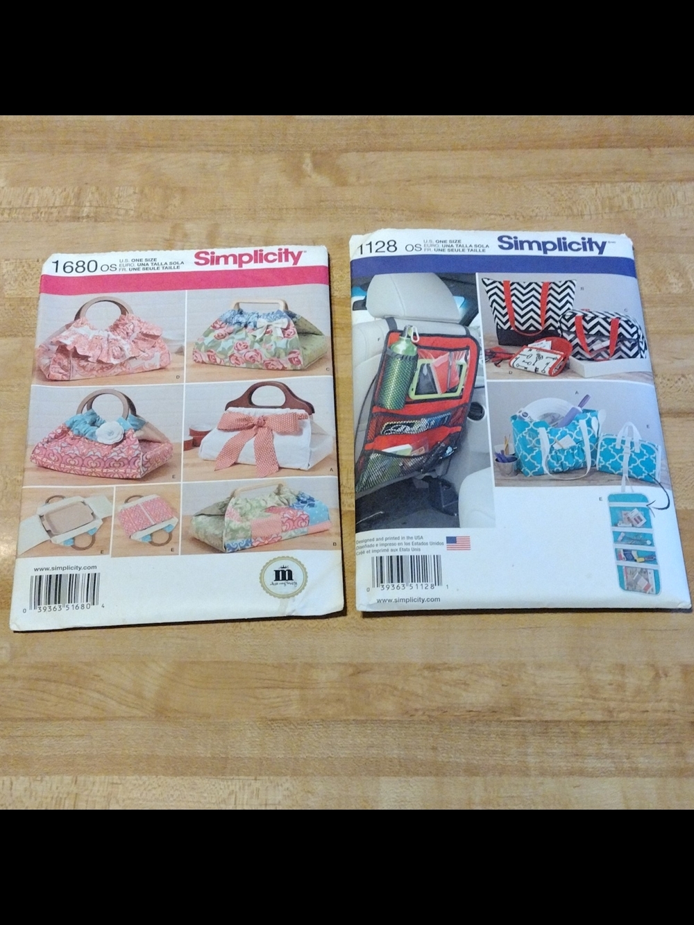 Lot of 2 Simplicity Sewing Patterns: Fabric Handbags Bags & Car Organizer OOP